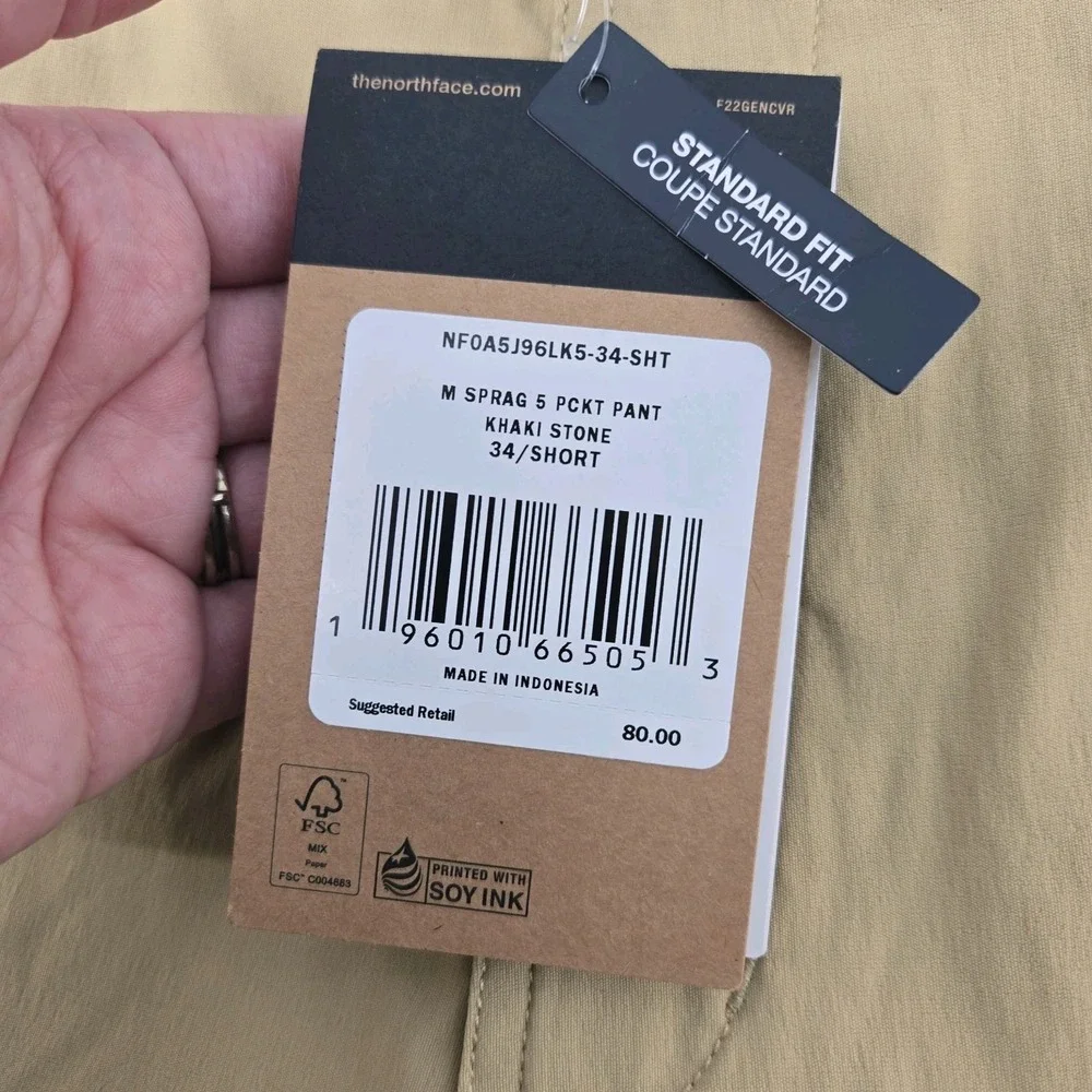The North Face Pants Mens 34 Short Sprag 5 Pocket Khaki Stone UV Water Repellent